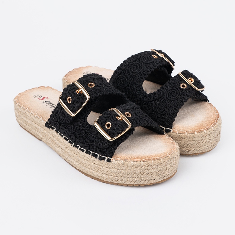 Seastar Schwarze Flip Flops auf der Plattform mit Schnallen 1