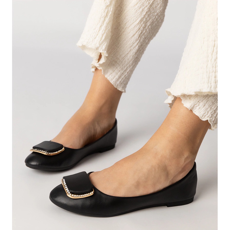 Schwarze Frauen -Ballerinas mit Zirkonen 1