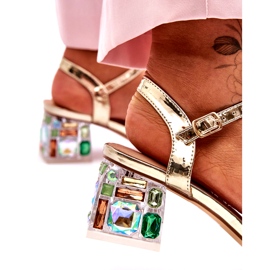 Damensandalen auf High Heels mit Kristallen Golden S.Barski MR1037-01 3