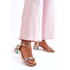 Damensandalen auf High Heels mit Kristallen Golden S.Barski MR1037-01 4