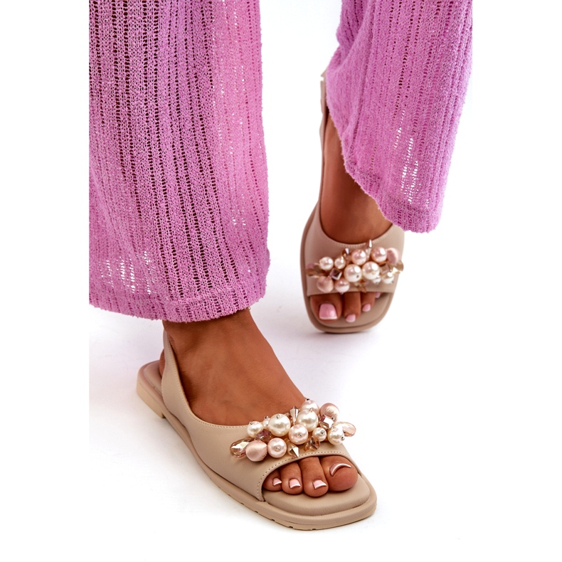 Damensandalen mit Verzierungen S.Barski KV27-004 Beige 2