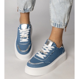 Denim -Turnschuhe mit Glitzer und Zirkonen dekoriert blau 3