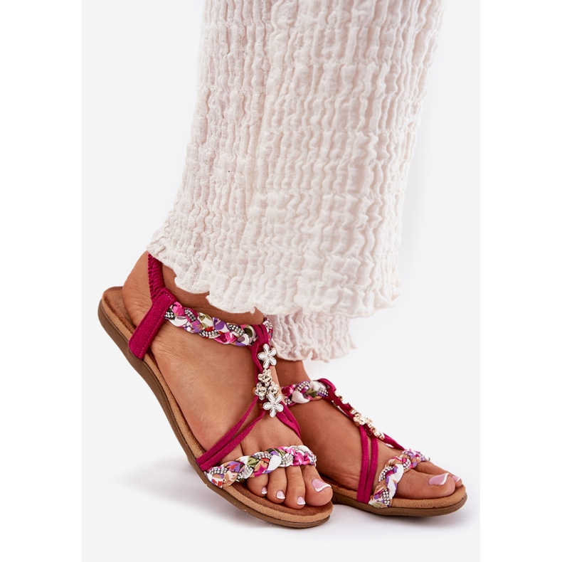 Flache Frauensandalen mit geflochtenen Streifen und Stiften Artiker 56C1314 Fuksja rosa 1