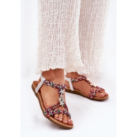 Flache Frauensandalen mit geflochtenen Streifen und Pins Artikern 54C1322 Multikolor mehrfarbig 2