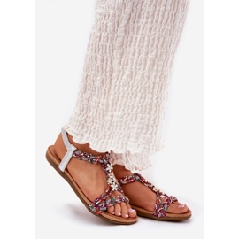 Flache Frauensandalen mit geflochtenen Streifen und Pins Artikern 54C1322 Multikolor mehrfarbig 1