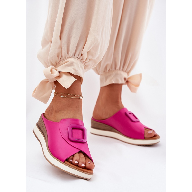Frauen Leder Flip Flops Artiker 56C2147 Fuchsia rosa 2