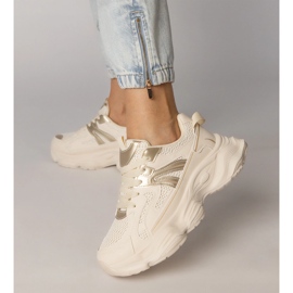 Beige Sneakers Damensport mit einer goldenen Einfügung 3