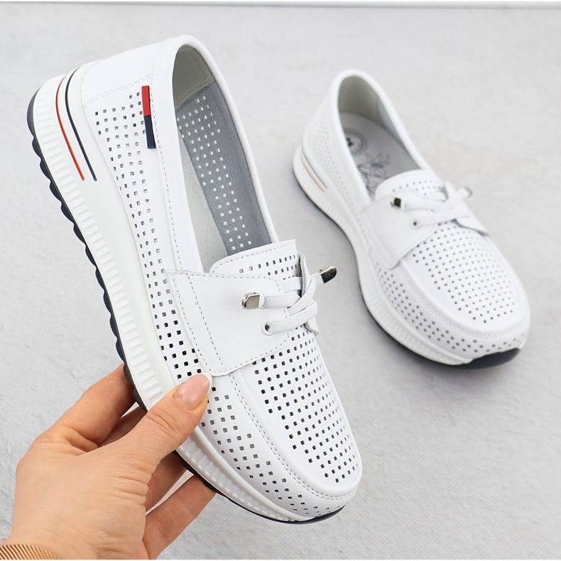 Evento Frauen Lederschuhe Openwork White Event 8443 weiß 2