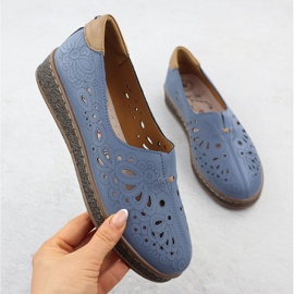 Openwork Frauen -Lederschuhe auf einer dunkelblauen Evento 7007 -Erhöhung 1