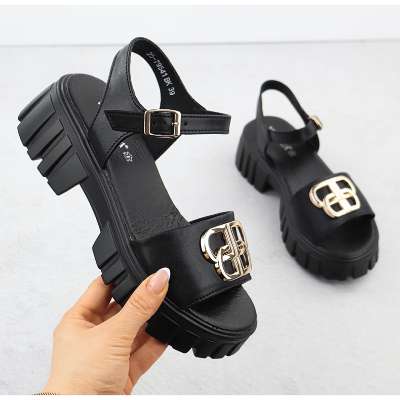 Damen -Ledersandalen für Frauen auf dem schwarzen Vinceza 79541 Block 1