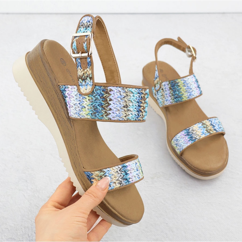 Frauensandalen für Keilblau Potocki Braid 45302 1