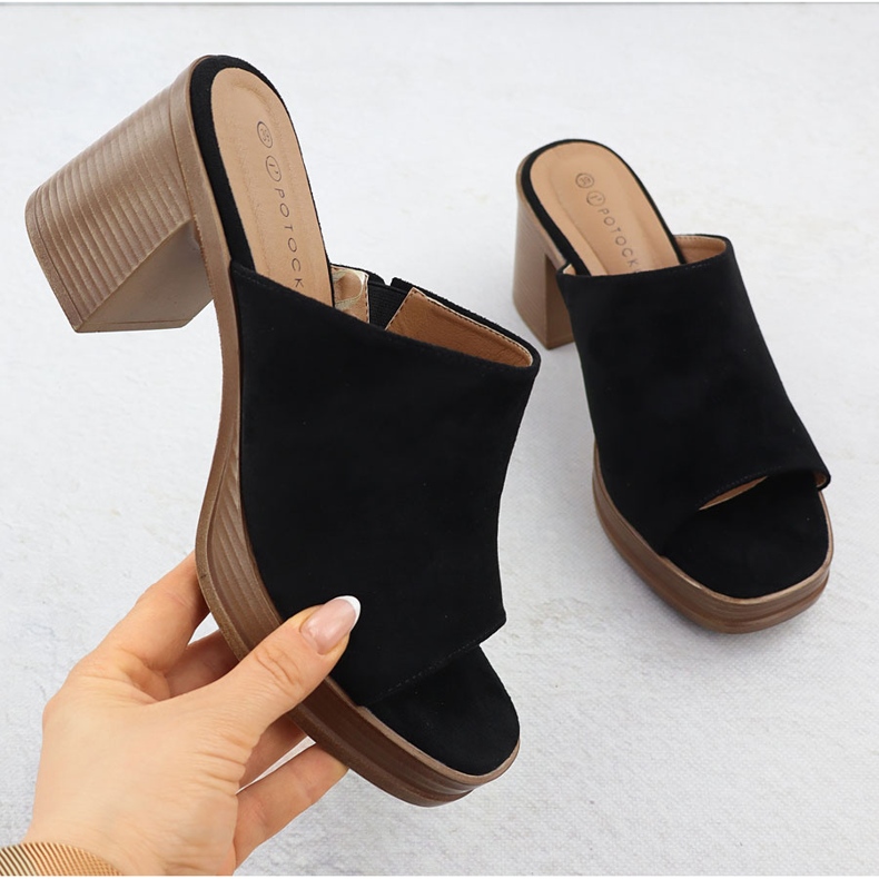 Women's Wildleder Flip Flops auf dem Black Potocki Post 54309 schwarz 1