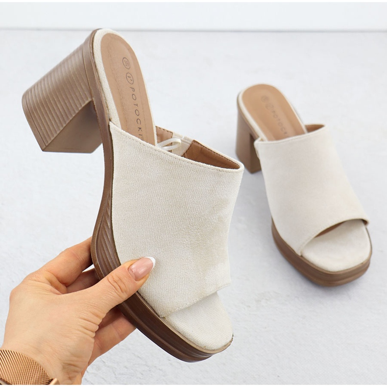 Women's Wildleder Flip Flops auf dem Post -Beige Potocki 54309 1