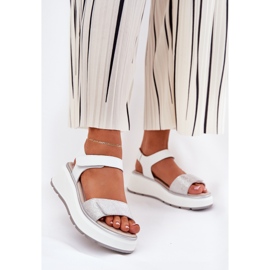 S.Barski Damen-Leder-Sandalen-Plattform und Klettverkleidung S. Barski LR51-543 Silber 2