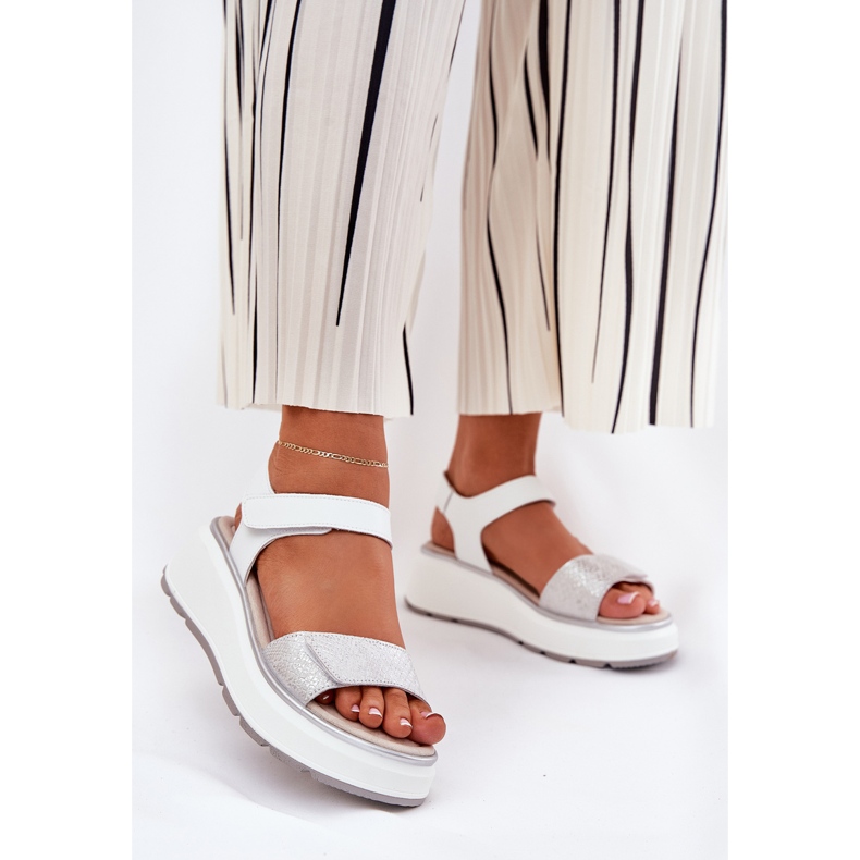 S.Barski Damen-Leder-Sandalen-Plattform und Klettverkleidung S. Barski LR51-543 Silber 2