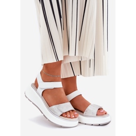 S.Barski Damen-Leder-Sandalen-Plattform und Klettverkleidung S. Barski LR51-543 Silber 1