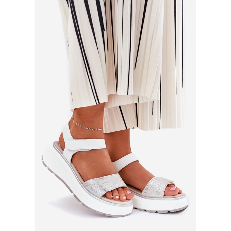 S.Barski Damen-Leder-Sandalen-Plattform und Klettverkleidung S. Barski LR51-543 Silber 1