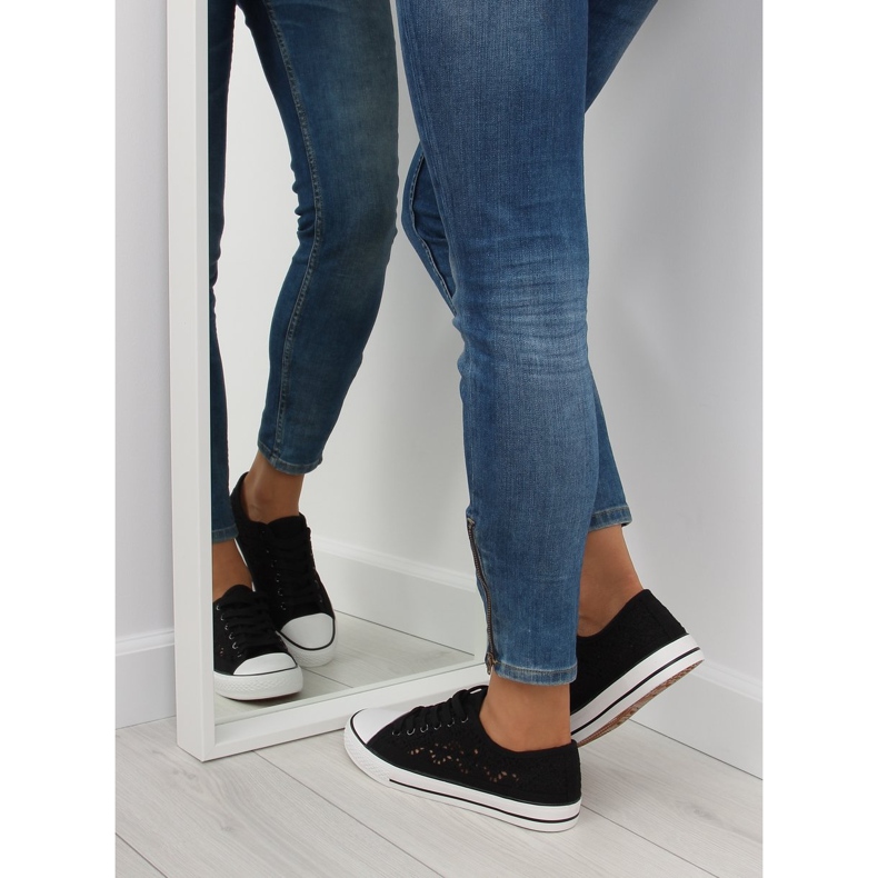 Schwarze Spitzenturnschuhe für Frauen NB89P Schwarz 1