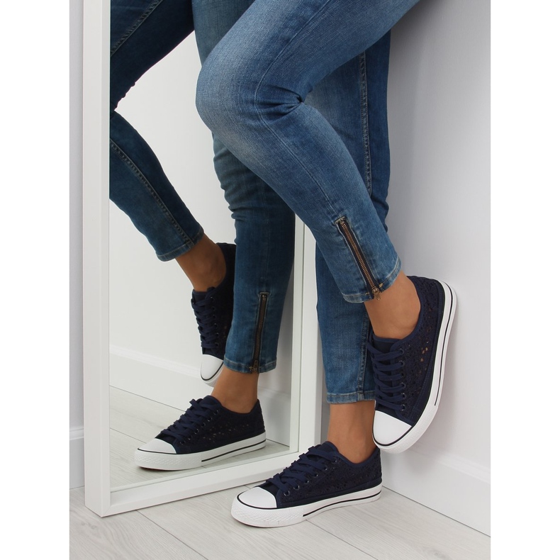 Marineblaue Spitzenturnschuhe für Frauen NB89P Blue navy blau 2