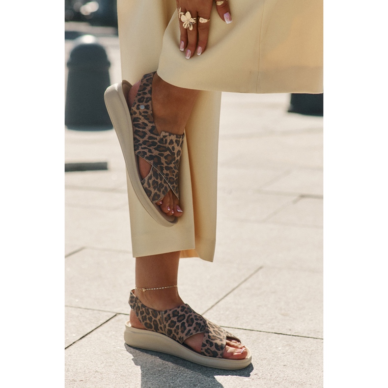 Zazoo 40392 Ledersandalen Frauen brauner Leopardendruck beige 2