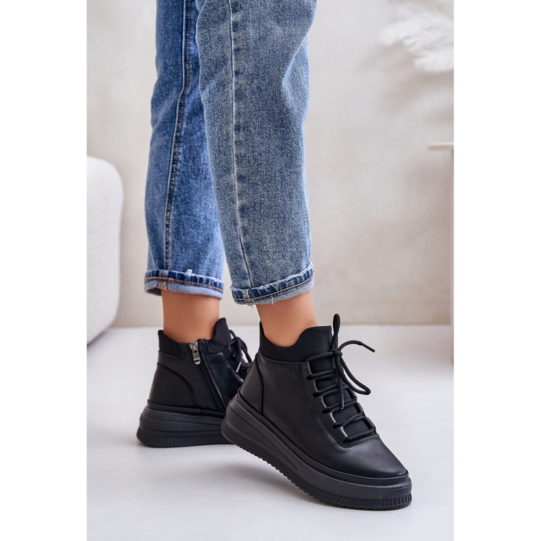 Leichte Leder-Sportschuhe auf der Artiker-Plattform 55C1041 Schwarz 2