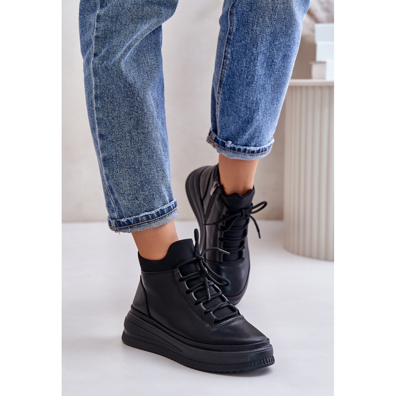 Leichte Leder-Sportschuhe auf der Artiker-Plattform 55C1041 Schwarz 1