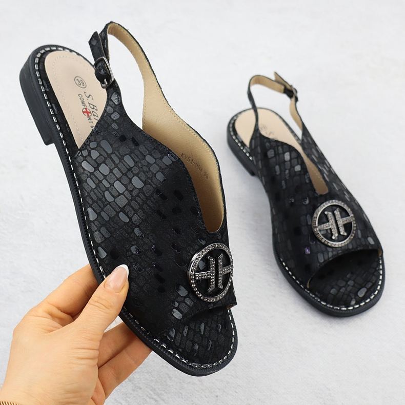 S.Barski Frauen Ledersandalen Czarne S. Barski Kv51-094 schwarz 1