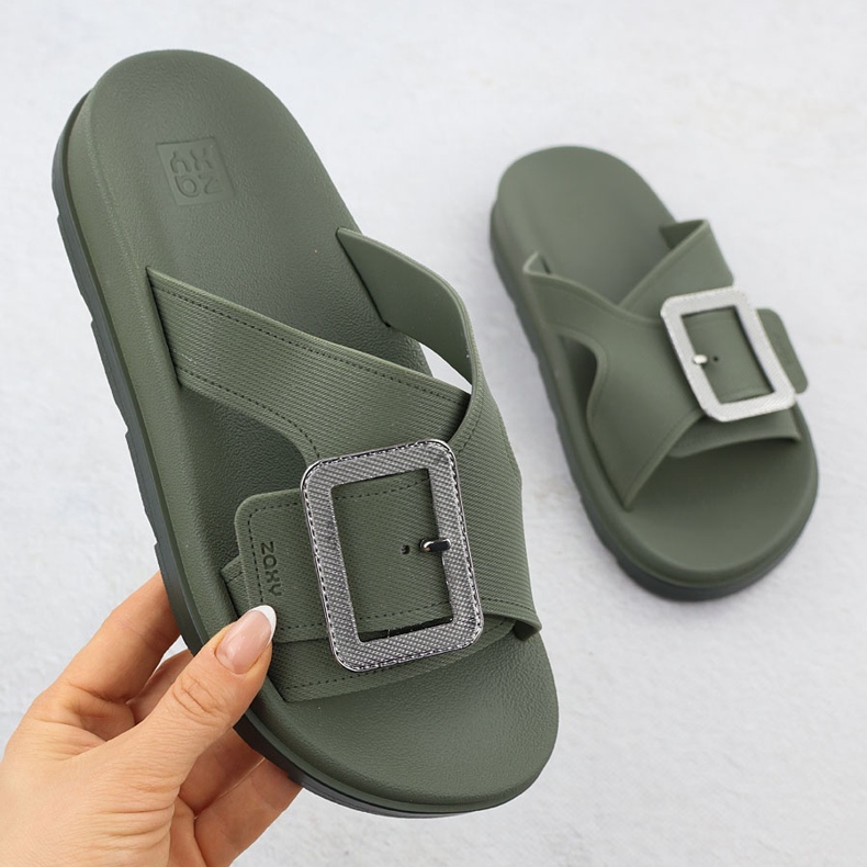Damenstrand Swimmingpool Flip Flops mit einer grünen Klemme Zaxy RR285075 1