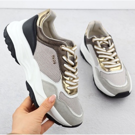 Frauen Leder -Sneaker beige Evento 8234 grau 1