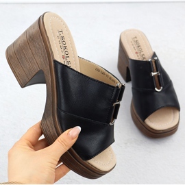 Damen-Leder-Flip-Flops auf dem schwarzen T.Sokolski L25-13 Post 1