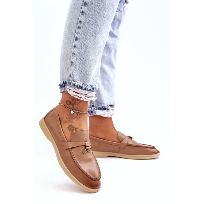 Damen-Mokassins aus beigem Leder 3