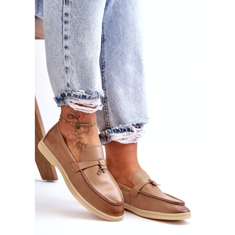 Damen-Mokassins aus beigem Leder 1