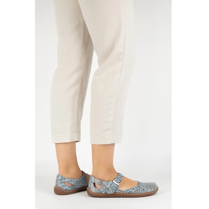 Olivier Barfußschuhe für Frauen aus natürlichen Leder mit Druck 1284 Blau 1