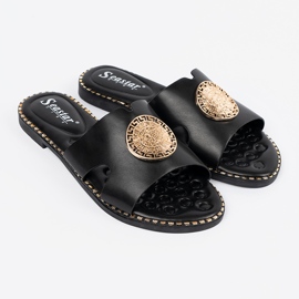 Seastar Schwarze Flip Flops mit goldener Dekoration 1