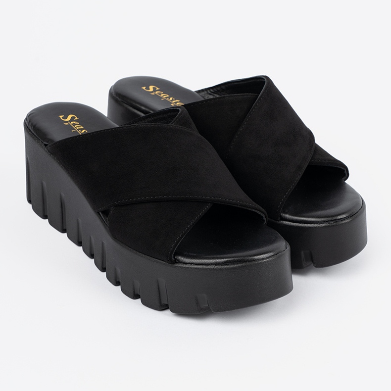 Seastar Schwarze Wildleder-Keilsandalen für Damen 1