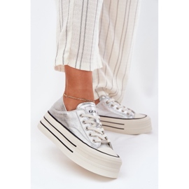 Damen -Leder -Sneaker für GOE RR2N4108 Silberplattform silber- 2