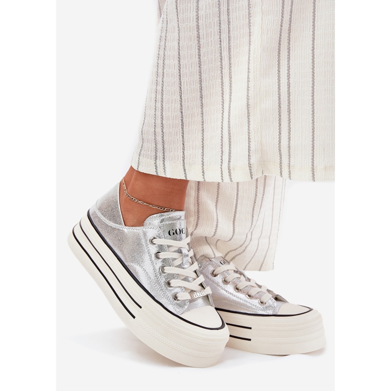 Damen -Leder -Sneaker für GOE RR2N4108 Silberplattform silber- 1