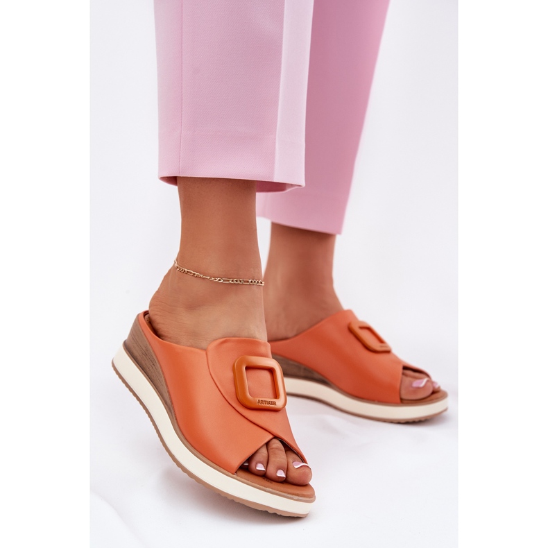 Damen -Leder -Flip Flops Artiker 56C2149 Orange 2