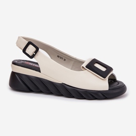 ARTIKER Damen -Ledersandalen mit einem Keil mit Dekoration Artker 56C1570 Beige 4
