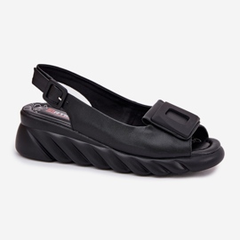 Damen -Ledersandalen mit einem Keil mit Dekoration Artiker 56C2156 Schwarz 4