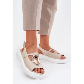 Leder elegante Frauen Sandalen S.Barski GR51-603 Beige 2