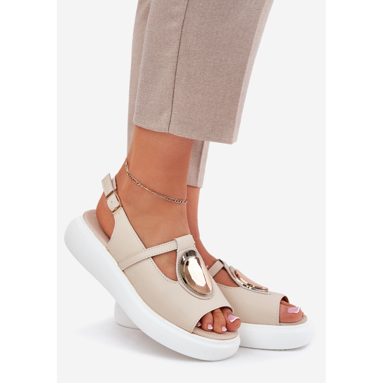 Leder elegante Frauen Sandalen S.Barski GR51-603 Beige 1