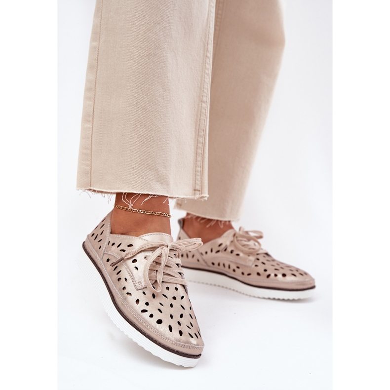 S.Barski Frauen Lederschuhe S. Barski LR51-611 Złote golden 2