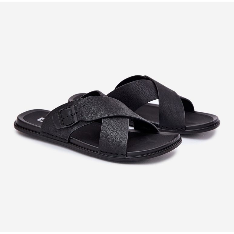 Herrenlederflip Flops mit Big Star RR174076 Black Schnalle schwarz 1