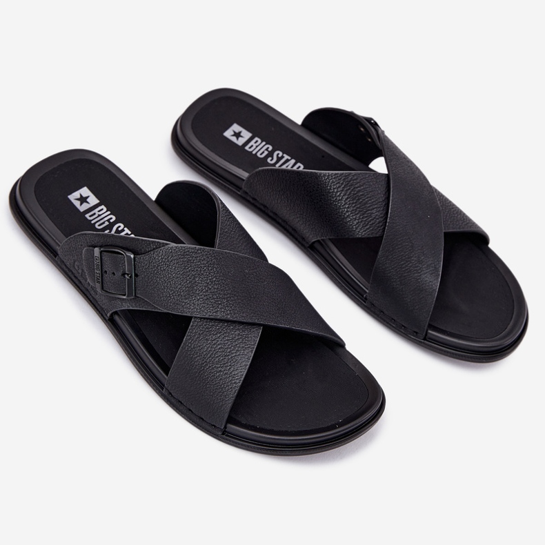 Herrenlederflip Flops mit Big Star RR174076 Black Schnalle schwarz 2