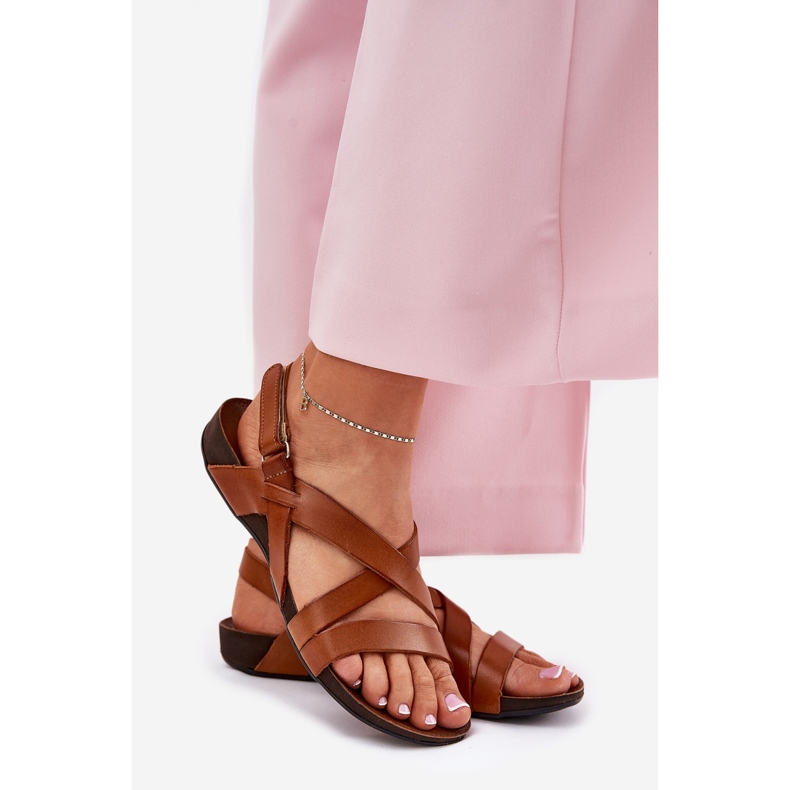 Flache Ledersandalen Frauen Zazoo 40032 Brown braun 1