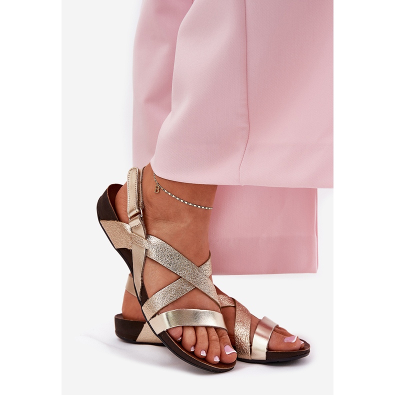 Flache Ledersandalen Frauen Zazoo 40032 Gold golden 1