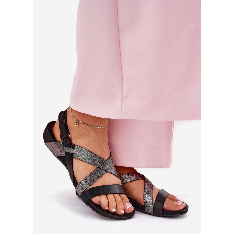 Flache Leder Frauen Sandalen Zazoo 40032 Schwarz 1