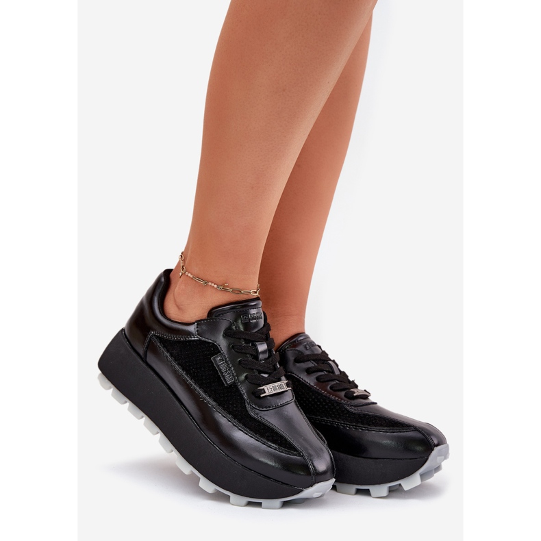 Damen-Leder-Sneaker für die Big Star RR274873 Hi-Pole-System schwarze Plattform 1