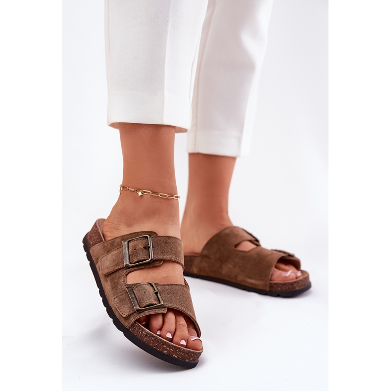 Wildleder -Flip Flops mit Frauenschnallen Panto Fino RR267024 Brown braun 2